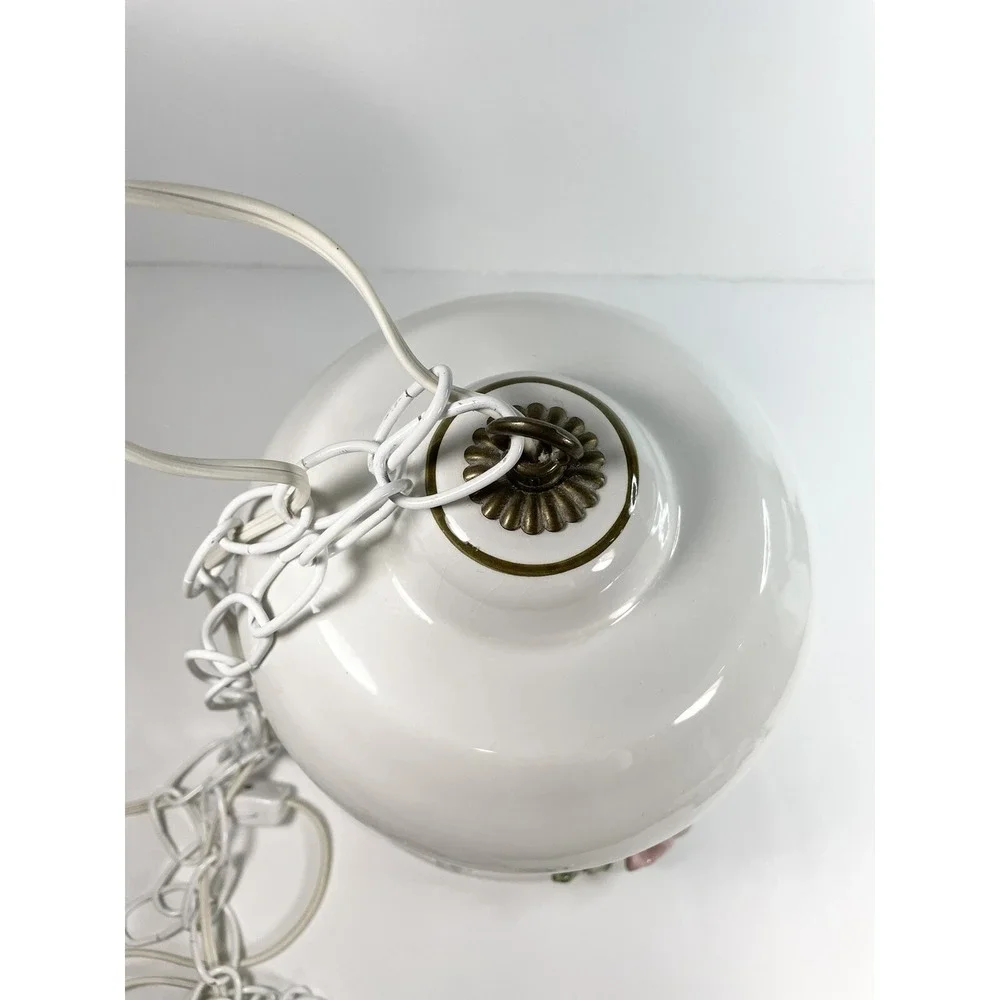 Vintage M. Moretto‎ Porcelain Made In Italy White Lace Rose Hanging Light